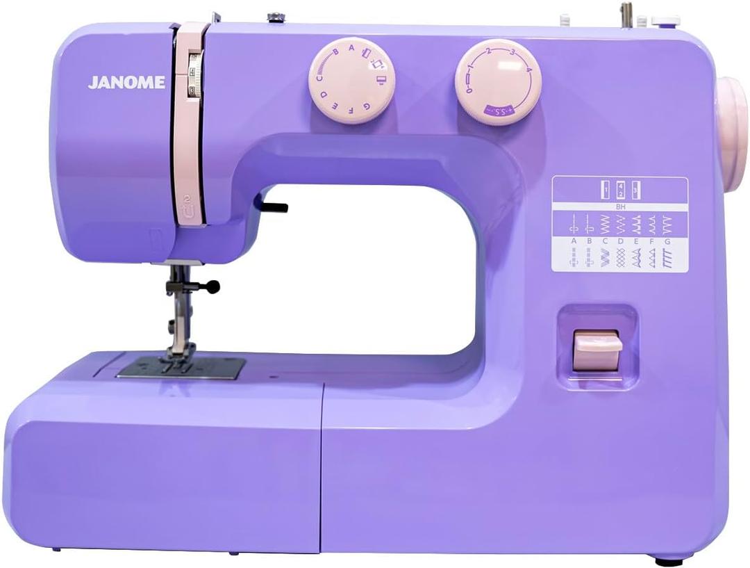 Janome Lovely Lilac Easy-to-Use Sewing Machine with Interior Metal Frame, Bobbin Diagram, Tutorial Videos, Made with Beginners in Mind for Garments, Patchwork, Light Quilting, Product Dimensions 7"D x 16"W x 12"H