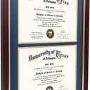 GMFrames Double Diploma Frame for Two 8.5x11 Certificates with Navy over Gold Mat, Solid Wood, UV Protection Acrylic, Cherry Finish with Gold Trim, 14x20 for Double 8.5x11