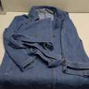 Women's Vintage Notched Collar Double Breasted Plus Size Loose Over Knee Denim Jacket Trench Coat with Belt (Blue, S)