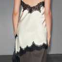 Women's Satin Lace Dress Asymmetric Cocktail Mini Dress Layering Essentials Elegant Dresses Date Night Outfits, Large