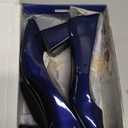 Heel The World Women's Dress Pumps Low Chunky Block Heels Square Toe Party Office Shoes Blue 07