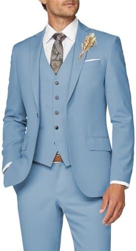 Wangyue Mens Suit 3 Piece Slim Fit Suit for Men Formal Business Suit Wedding Groom Prom Tuxedo Dinner Party, XL