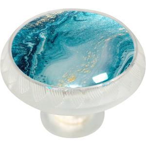 LORVIES 4 Pack 1.37" Marble Decorative Cabinet Knobs, ABS Glass Round Transparent Clear, Dresser Drawer Door Handles Pulls for Home Kitchen Bedroom (Aquamarine Gold Liquid)