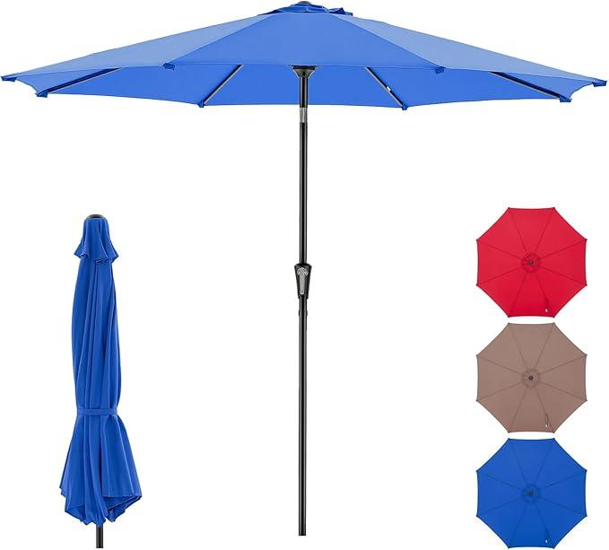 Patio Umbrella, Outdoor Table Umbrellas for Pool, Push Button Tilt Crank and Sturdy Ribs, Waterproof UV Protection and Fade Resistant for Garden Backyard Market Blue