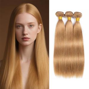 Blonde Straight Human Hair Color #27 Bundles Mixed Length Brazilian 8A Remy Blonde Straight Human Hair Bundles 300g (18 20 22 Inch)