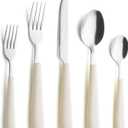 ANNOVA Silverware Set Stainless Steel Colorful Handle Tableware Kitchen Flatware Set Utensils, Includes Dinner Knives, Forks, Spoons, Salad Forks & Dessert Spoons (Cream, 20 Pieces) (Large)