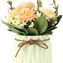 SUPNIU Artificial Hydrangea Bouquet with Small Ceramic Vase Fake Silk Variety Flower Balls Flowers Decoration for Table Home Party Office Wedding (White)
