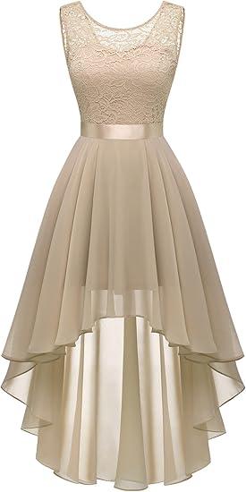 BeryLove Homecoming Cocktail Formal Dresses 2025 Wedding Guest Party Prom Sleeveless Lace High Low Dress Large, Champagne