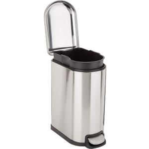 Amazon Basics D-Shaped Small Trash Can with Soft-Close Step Pedal, Removable Inner Bucket, Carrying Handle, Smudge Resistant, 10 l / 2.6 gallon, Silver