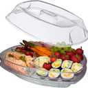 Appetizer Serving Tray on Ice with Lid, 3 Layers 15 Inch Party Platter with 4 Compartments for Shrimp, Fruits, Salads, Sushi, Dips and Desserts, Clear,green