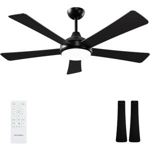 52 Inch Ceiling Fans with Lights and Remote - Black Ceiling Fan with Light, Quiet Reversible DC Motor, Dimmable Tri-Color LED, 5 Blades, Modern Indoor/Outdoor Ceiling Fans for Patios Bedroom