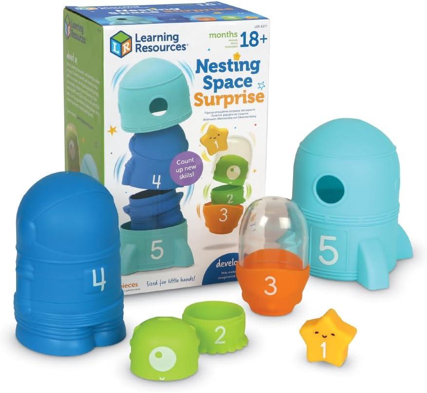 Learning Resources Nesting Space Surprise, Preschool Learning Activities, Fine Motor Skills, Montessori Preschool Toys, Space Toys, Ages 18 Months+, 9 Pieces