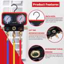 HVAC Manifold Gauge Set for R22/R410a/R134a Refrigerant, 3 Way AC Refrigerant Gauges Set with R22 R410a Safety Valves, 5FT Hoses, R134a Adapters, Can Tap, Upgrade Red