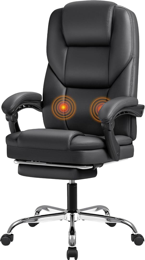 Furmax Executive Office Chair with Foot Rest Big and Tall Office Chair Ergonomic Home Office Desk Chairs Reclining High Back Leather Chair with Lumbar Support, 400LBS (Black)