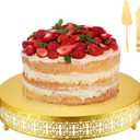 Wenqik Gold Cake Stand 14 Inch Metal Round Cupcake Dessert Stand with Cake Cutting, Spatula Xmas Cupcake Pastry Display Candy Holder Display for Wedding Birthday Party