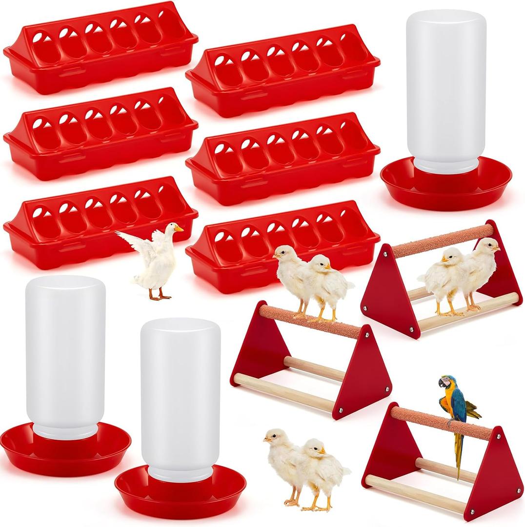 Patelai 7 Pcs Chick Feeder and Waterer Kit Feeding Supplies with Mini Perch Chicken Starter Kit for Coop and Brooder for Small Poultry Ducks Quail