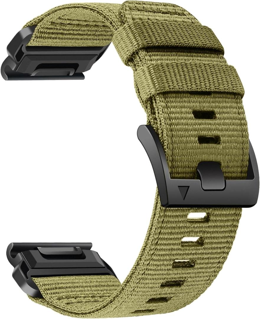 Abanen Rugged Nylon Watch Bands for Garmin Fenix 8 51mm / Enduro/Instinct 2X / epix Pro 51mm, Adjustable Sports Wrist Strap with Stainless Steel Clasp for Fenix 7X / 6X /5X, Instinct 3 50mm (Military Green)