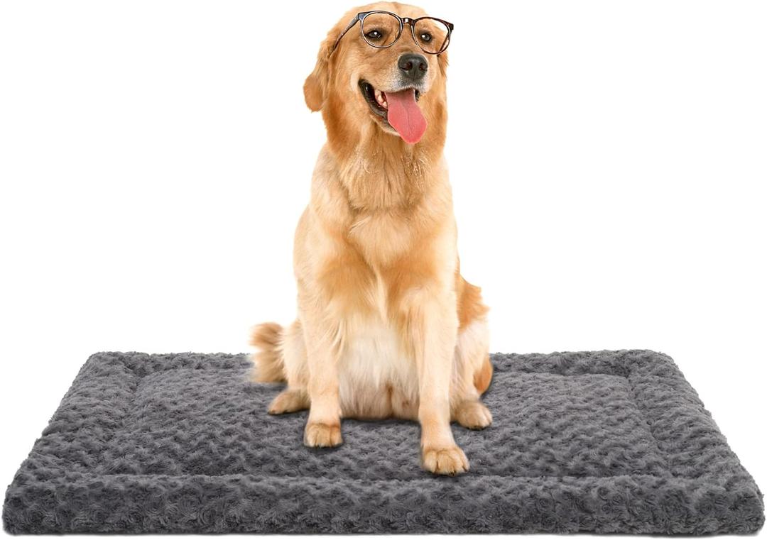 Washable Dog Bed Mat Ultra Soft Dog Crate Pad Comfy Fluffy Pet Kennel Beds Dog Sleeping Mattress for Large Jumbo Medium Small Dogs, 41 x 27 Inch, Gray (Grey)