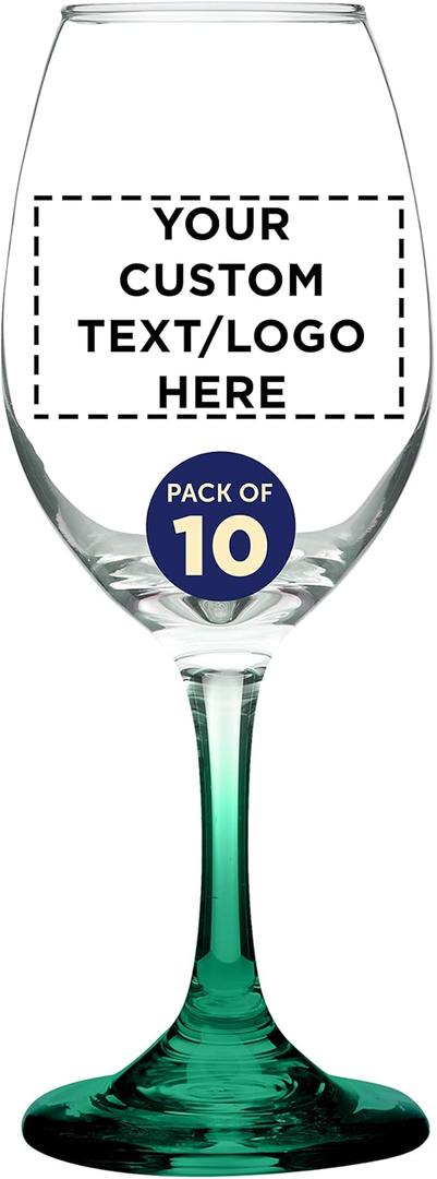 Custom Rioja Drink Cooler Glasses with Stem 10 oz. Set of 13, Personalized Bulk Pack - Color Bottom, Perfect for Wedding, Party Favors, Birthday, Bridal Shower Gifts - Green, 