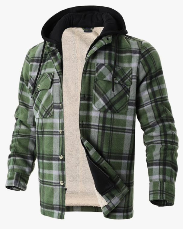 Heavy Thick Flannel Plaid Jacket Sherpa Fleece Lined Hoodies for Men Zip Up Winter Warm Coat Buffalo Zipper Sweatshirt, 5XL