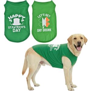 Vehomy 2-Pack st Patricks Day Dog Shirt Irish Holiday Green Dog Shirts with Shamrock Patterns Pet Saint Patricks Clover Clothes Outfit Sleeveless T-Shirt for Dogs 4XL