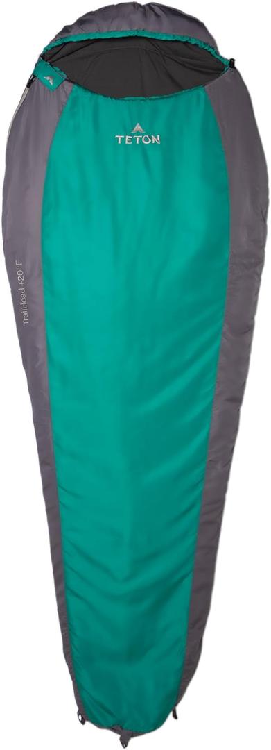 Teton 20F Degree Sleeping Bag; Lightweight, Warm Weather Mummy Sleeping Bags for Adults and Kids, Camping, Backpacking, Hiking, Teal Green