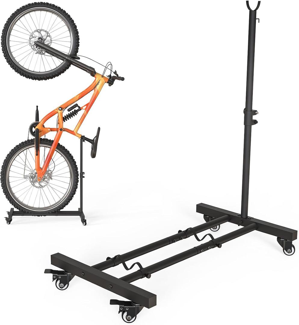 Vertical Bike Stand, Upright Bike Parking Rack Floor, Adjustable Bicycle Storage for Wheels Sizes up to 29", Freestanding Bicycle Organizer with Swivel Casters, Indoor Bike Holder for Garage Apartment (1 PACK)