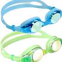 Aegend 2 Pack Kids Goggles, Swimming Goggles for Kids Age 4-16 Boys and Girls Youth, Anti-Fog Waterproof Anti-UV Pool Goggles (Blue Light & Green)