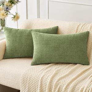 MIULEE Pack of 2 Couch Throw Pillow Covers 12x24 Inch Spring Soft Sage Green Chenille Pillow Covers for Sofa Living Room Solid Dyed Pillow Cases