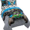 Jay Franco Kids Comforter Set Includes Sheets and Pillow Covers - Soft and Cozy Bed Set for Stylish Room Decor, Gray - Monster Jam 01, 7 Piece Full Size Bedding