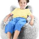 Fluffy Bean Bag Chair for Kids, with Plush Faux Fur Cover, 2.5FT Memory Foam Bean Bag Chairs for Teens & Kids, Ultra Soft Sofa for Living Room/Bedroom/Dorm,Grey