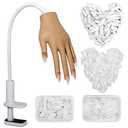 Practice Hand for Acrylic Nails- Silicone Nail Hand Practice Upgrade Nail Tips Never Fall Off, Fake Nail Manican Hand for Nail Practice, Flexible Practice Maniquin Hand with 200PCS Nail Tips