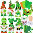 Winlyn 24 Sets St. Patrick's Day Decorations Gnome Shamrock Ornaments DIY St. Pat's Craft Kits Assorted Lucky Four-Leaf Clover Irish Shamrock Foam Stickers for Kids Classroom Home Activity Art Project
