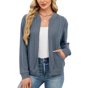 Viracy Women's Full Zip Up Cardigan Sweater Lightweight Casual Long Sleeve Jackets with Pockets (Large)