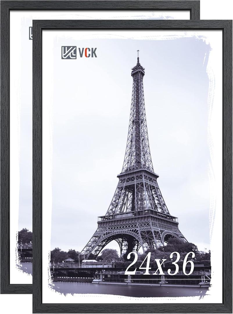 VCK 24x36 Poster Frames 2 Pack, Black Solid Wood Picture Frame, Textured Exclusive Wall Gallery Frame (24 x 36 - 2 pack)