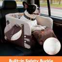 JZXOIVA Console Dog Car Seat & Travel Bed for Small/Medium Dogs, Booster Dog Car Seat with Safety Tether, Non-Slip Base, Washable Cover, Front or Back Seat Pet Carrier Bed, Brown
