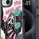 Compatible for iPhone 15 Case Cute Aesthetic - Durable Shockproof 6.6 ft Drop Impact Phone Case Cover with Funny Fashion Skeleton Halloween Horror 6.1" Black