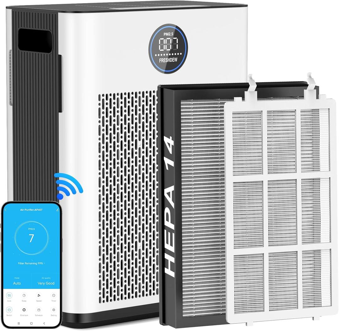 Air Purifier,FRESHDEW Smart WiFi Air Purifiers for Home with H14 HEPA and Activated Carbon Filter, Removes 99.99% of Dust,Odors,Smoke,and Pet Hair Covers up to 2300 Sq.Ft, Quiet and Energy Efficient Air Purifier,FRESHDEW Smart WiFi Air Purifiers for Home with H14 HEPA and Activated Carbon Filter, Removes 99.99% of Dust,Odors,Smoke,and Pet Hair Covers up to 2300 Sq.Ft, Quiet and Energy Efficient