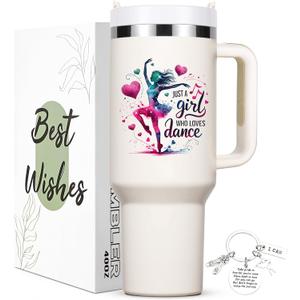 Lifecapido Dance Recital Gifts for Girls, Dancer 40oz Tumbler with Key Chain, Dancer Dance Gifts, Creamy