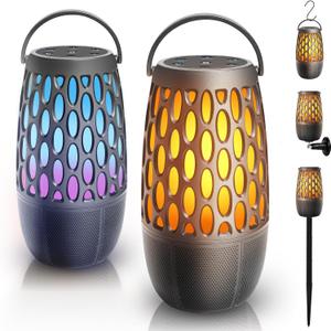 Outdoor Bluetooth Speaker with Flame Lights with IPX6 Waterpoof,10W HD Stereo Sound, Bluetooth 5.3 Led Flame Speaker,Decorations for Party Garden Patio (2 Pack)