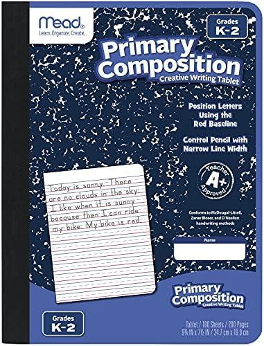 Mead Primary Composition Book, Primary Ruled Journal, Grades K-2, 7-1/2" x 9-3/4", 100 Sheets, Blue Marble (09902), Pack of 2