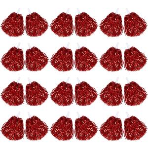 24 Pcs Cheerleading Pom Poms, Metallic Foil Handle Cheer Squad Team Spirited Fun for Party, Sports Dance Cheer, 30 Grams Weight Each (Red)