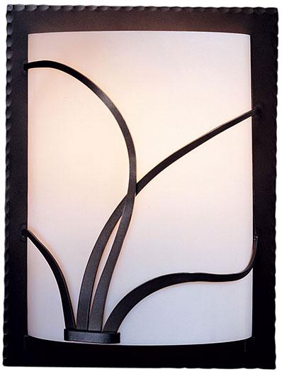 Hubbardton Forge Forged Reeds Wall Sconce Black with Ivory Art Glass Slip Shade, 2 Pack