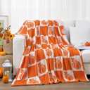 Buryeah Thanksgiving Pumpkin Knit Throw Blanket, 50 x 60 Inch Orange and White Reversible Pumpkin Knitted Throw Blanket, Cozy Lightweight Soft Fall Autumn Gift for Couch Sofa Bed Travel