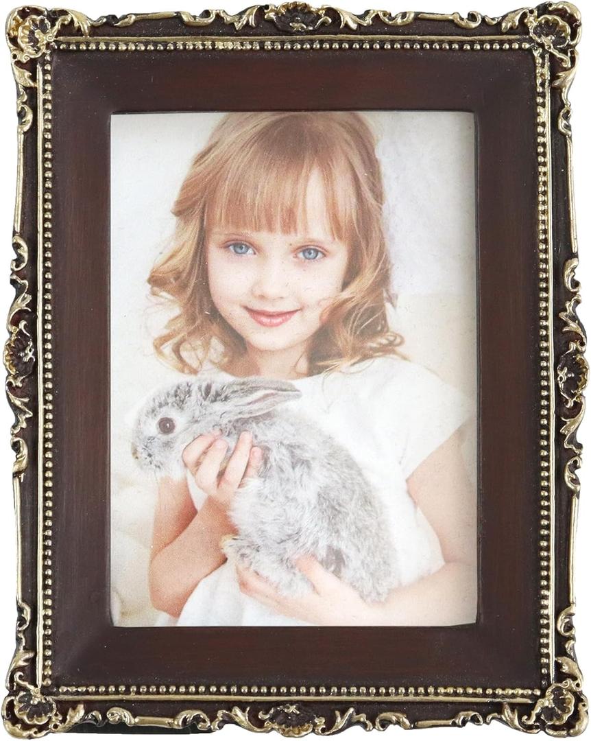 Hymmah 2.5 * 3.5Inch Mini Wallet Picture Frame Vintage Photo Frame Ornate Textured Hand-Crafted Resin Frame with Easel&Hook for Tabletop&Wall Display,Photo Gallery,Art
