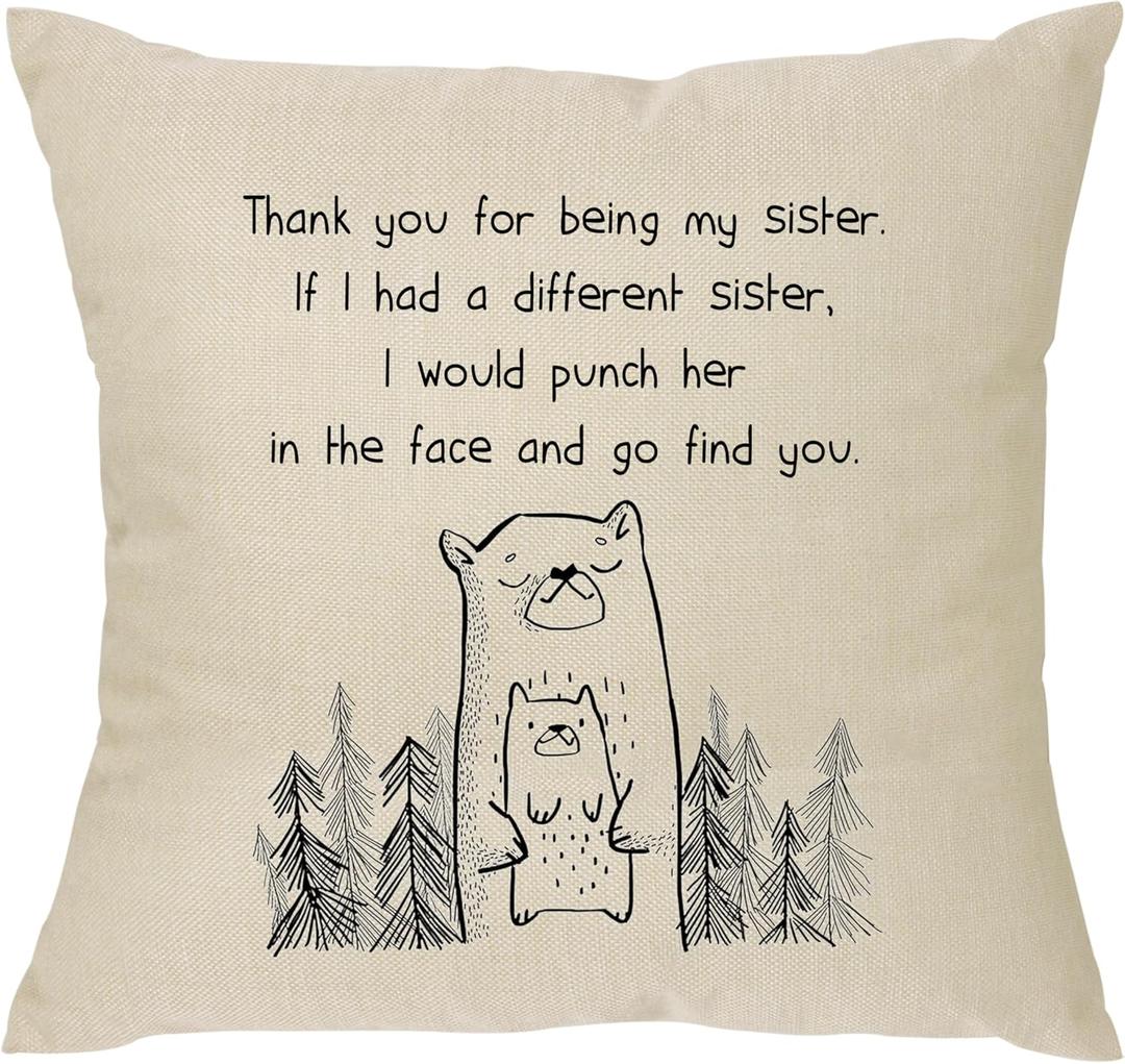 2 x XUNLIZXY Funny Sister Gifts from Sisters Best Friends-for Birthday Christmas Graduation Friends Colleague Throw Pillow Cover Cushion Cover Thanks for Being My Sister
