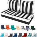 2 Set Outdoor Deep Seat Cushion Patio Furniture Cushions 19x19x4 inch, Outdoor Chair Cushions with Ties & Portable Handle, Foam Cushions for Lawn Chair, Fit for 18''-20'', Black & White Striped