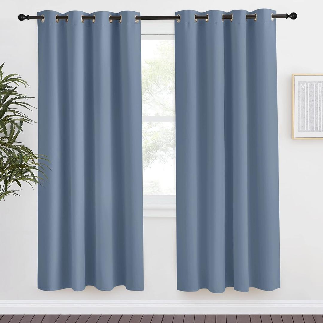 NICETOWN Blackout Curtain Panel, W55 x L78, 1 PC, Stone Blue Color, Light Blocking Room Darkening Window Drape for Nursery/Bedroom, Ring Top