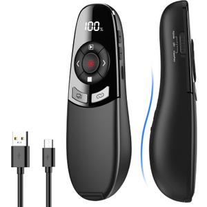 Rechargeable Wireless Presentation Clicker with Red Laser Pointer and Battery & Timer Display, Powerpoint Clicker for PC Mac Keynote Google, Presenter Remote PPT Remote for Powerpoint Presentations