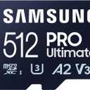 SAMSUNG PRO Ultimate microSD Memory Card + Adapter, 512GB microSDXC, Up to 200 MB/s, 4K UHD, UHS-I, Class 10, U3,V30, A2 for Action Cam, Drone, Gaming, Phones, Tablets, MB-MY512SA/CA[Canada Version]